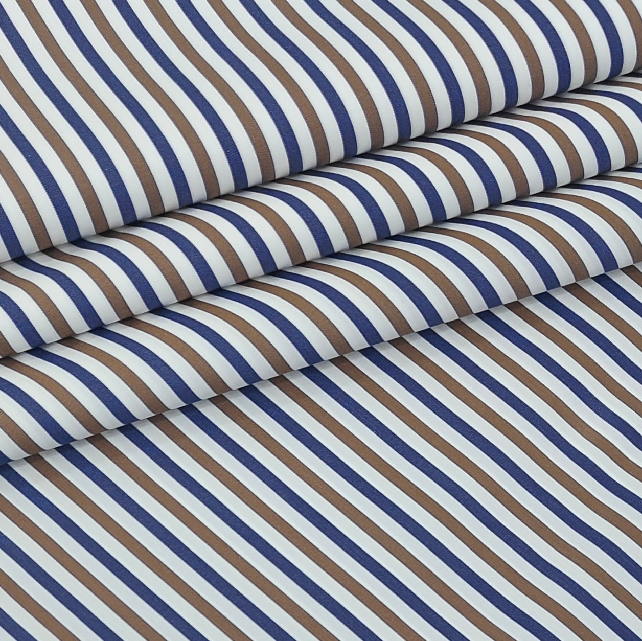 Shirt Fabric Soktas 140/2 Giza Cotton Track Stripe Colour Chocolate Brown, Dark Blue N Crisp White